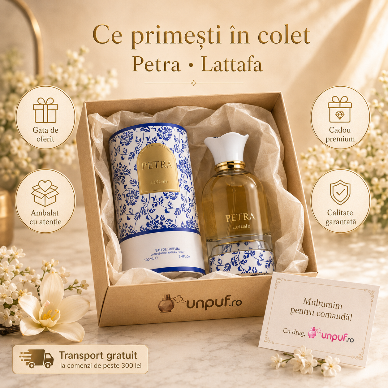 Lattafa Petra parfum arabesc dulce catifelat și sofisticat, inspirat de parfumurile de lux